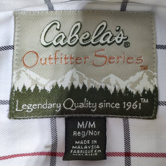 Cabela's button down shirt men's size M white base grey & red check long sleeve - Picture 5 of 9